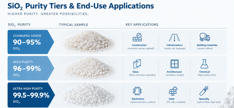 SiO2 purity grade comparison chart for high-purity quartz sand