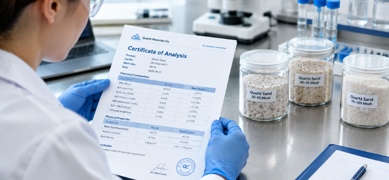 quartz sand Certificate of Analysis document under lab quality review